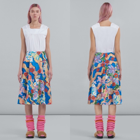 Marni Floral Midi PRINTED Flaminia Veronesi POPLIN SKIRT Size 36 or US Size 0 - Picture 1 of 15